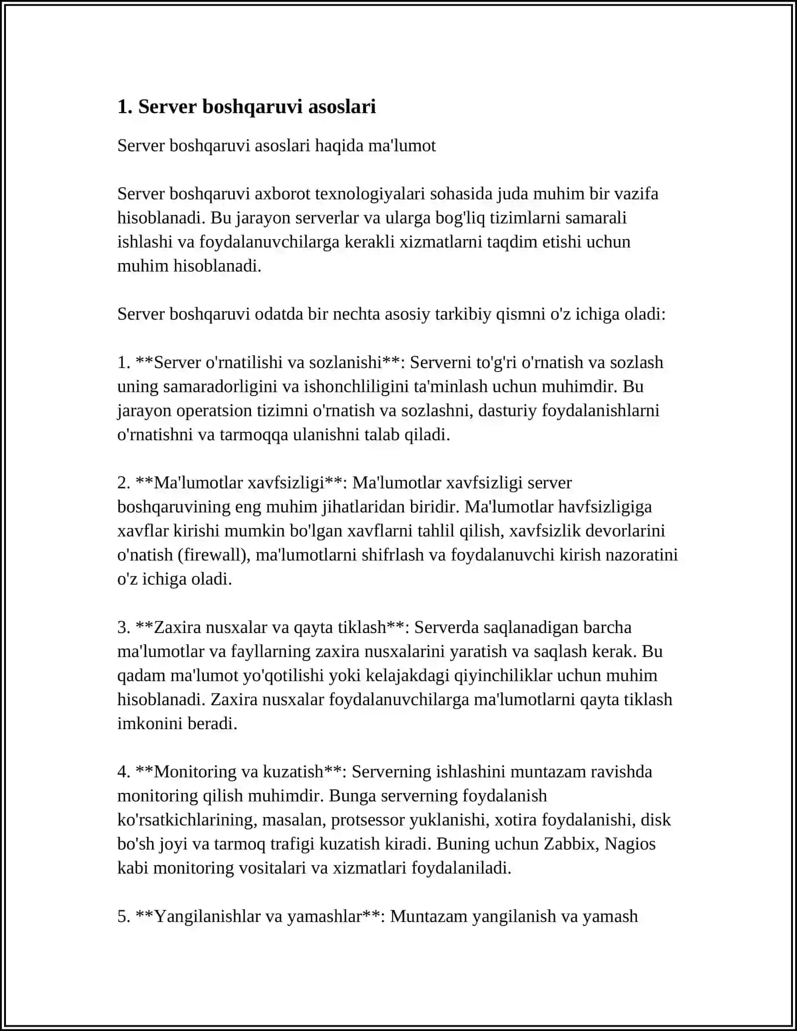 SERVER BOSHQARUVI O‘RNATISH VA DISTRUBITIVLARI BILAN TANISHISH, ULARNING FARQLARINI URGANIB VA IMKONIYATLARIDAN FOYDALANISH 4