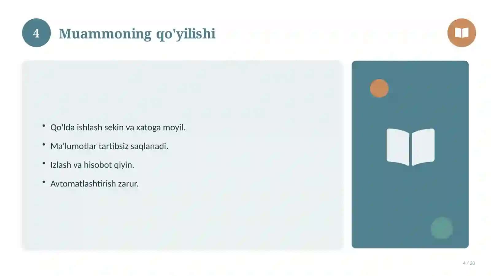 Dasturlash asoslari: nazariy asoslari, tizimli yondashuvda (Mustaqil ta'lim topshirig'i) 4
