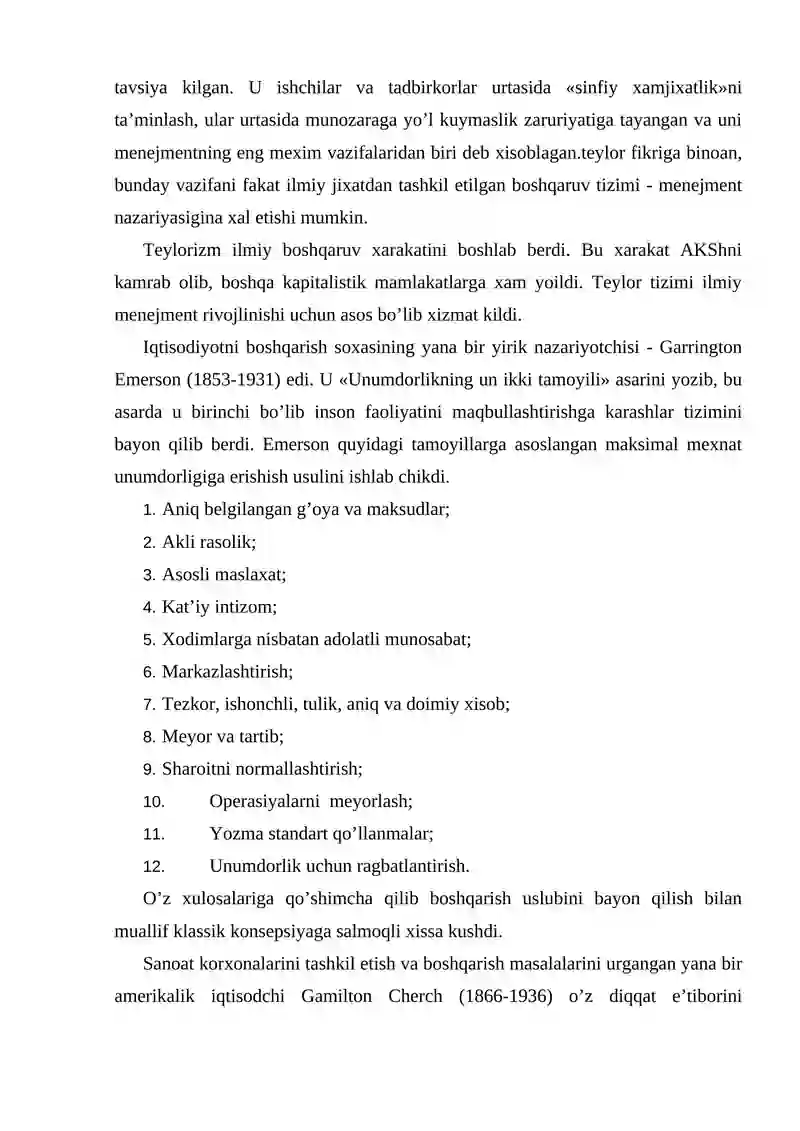 Menejment nazariyasi va amaliyotining rivojlanishi    Menejmentning vujudga kelishi va rivojlanishi.  Menejmentning turli xorijiy maqtablari tabakalanishi. Menejmentning nazariya va amaliyotini Rossiyada rivojlanishi. 4. Menejment rivojlanishida yangi bosqich. 4