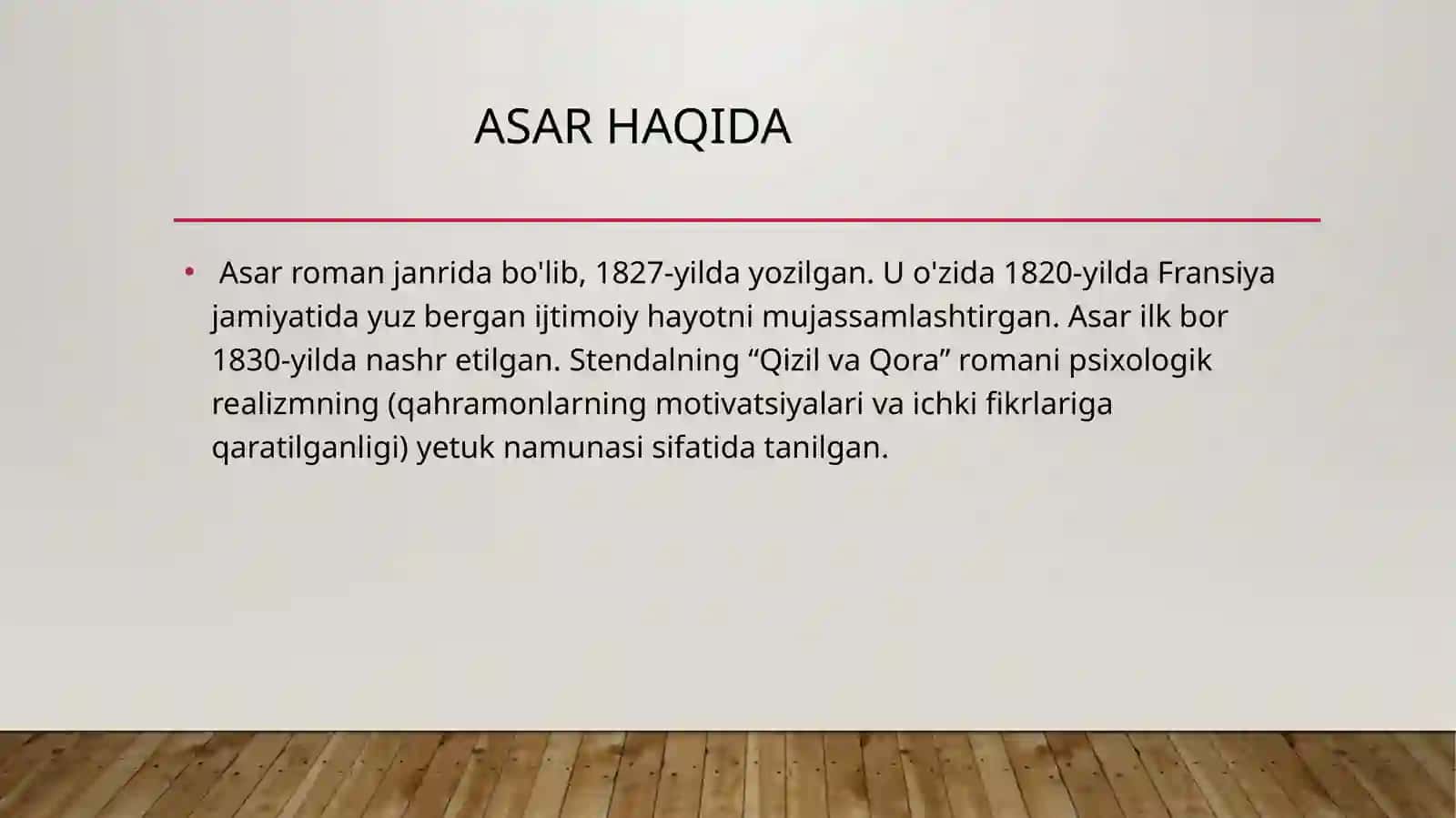 STENDAL VA UNING “QIZIL VA QORA” ROMANI 4