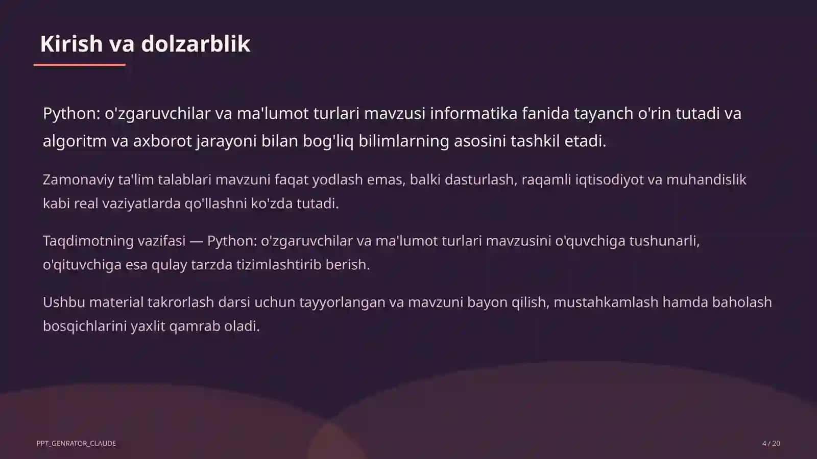 Python: o'zgaruvchilar va ma'lumot turlari (8-sinf) 4