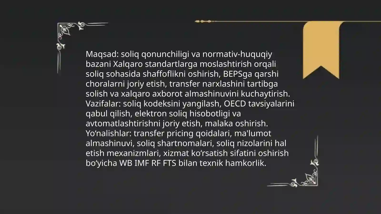 O‘zbekiston Respublikasi Hukumatining soliq tizimi islohi yuzasidan Jahon banki bilan 4