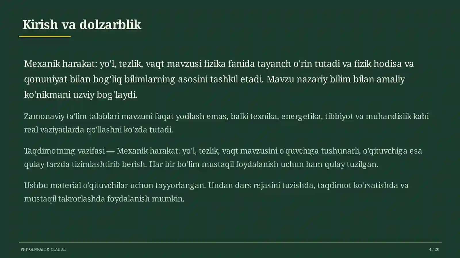 Mexanik harakat: yo'l, tezlik, vaqt (6-sinf) 4