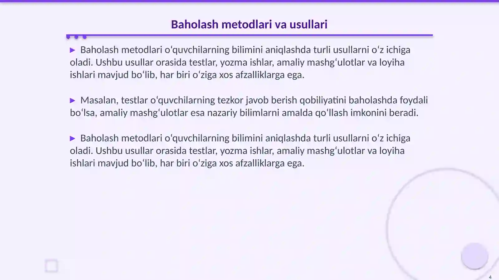 Tabiiy fanlar bo‘yicha o‘quvchilar bilimini nazorat qilish va baholash 4