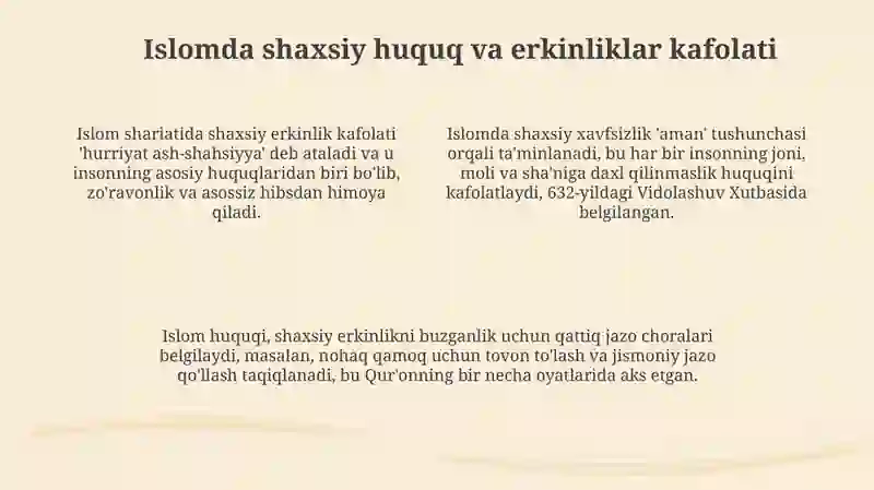 Islomda inson huquq va erkinliklarini ta'minlanishining o'ziga xos jihatlari 4