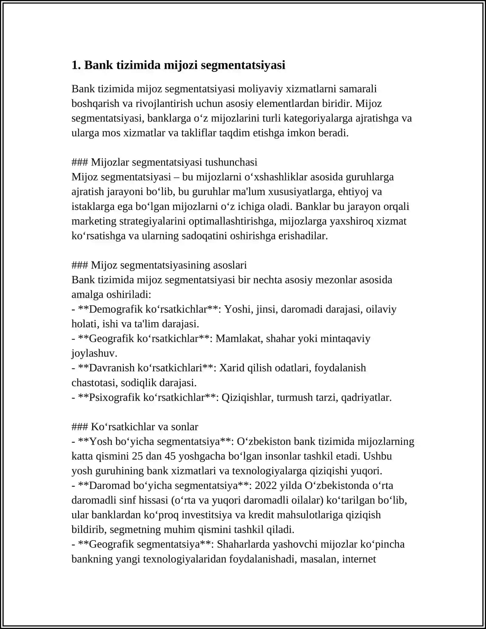 BANK TIZIMIDA MIJOZLAR EHTIYOJLARINI TAHLIL QILISH VA ULARNI QONDIRISH 4