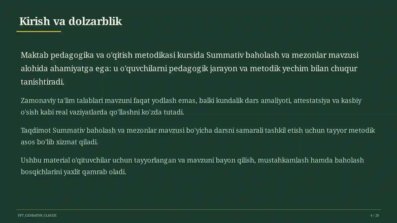 Summativ baholash va mezonlar 4