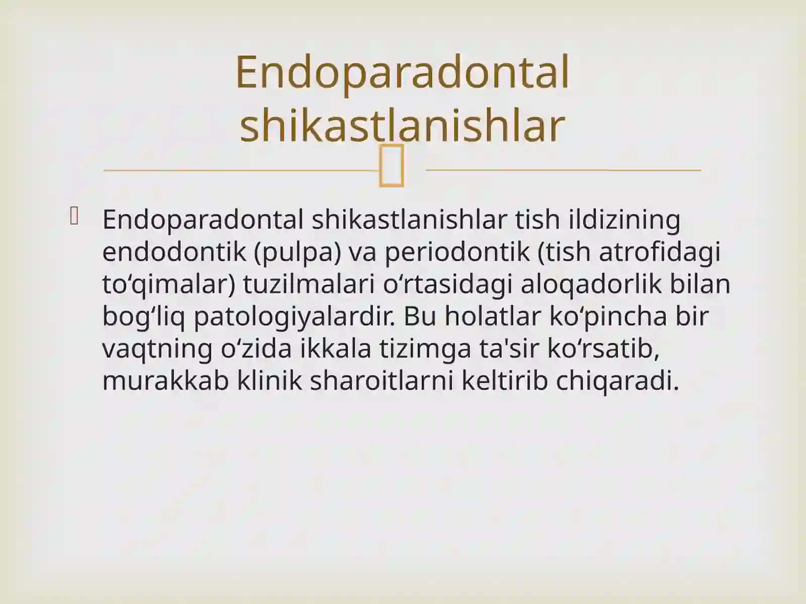 Tez kechuvchan parodontitlar.Endoparodontal shikastlanishlar.Klinikasi qiyosiy tashxisi 4
