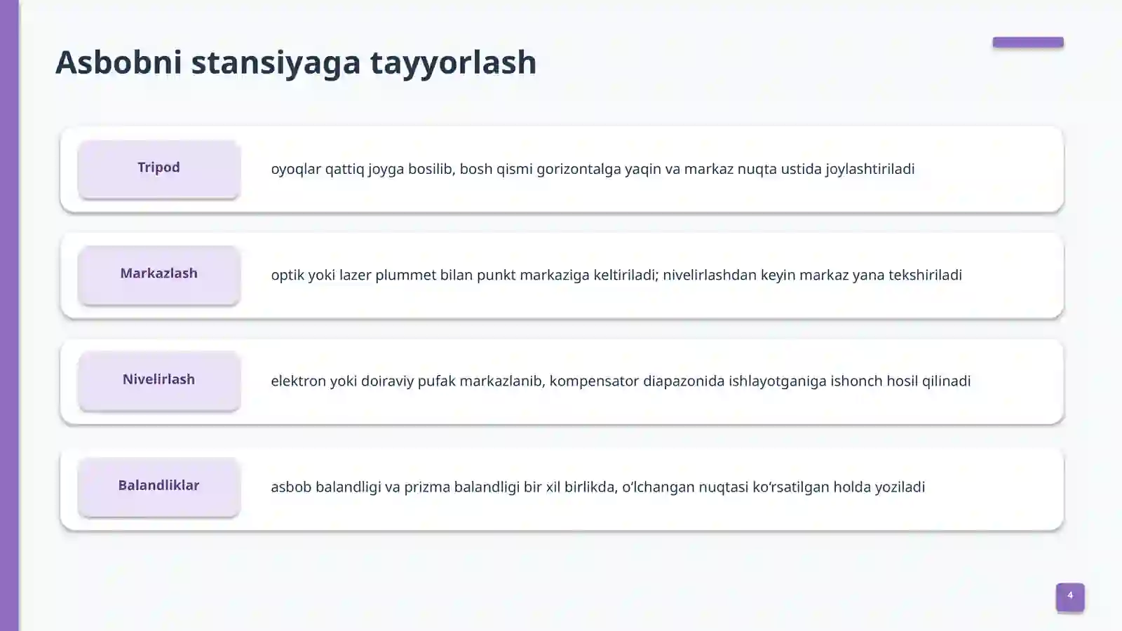 Qurilish geodeziyasi:dala ishlari 4