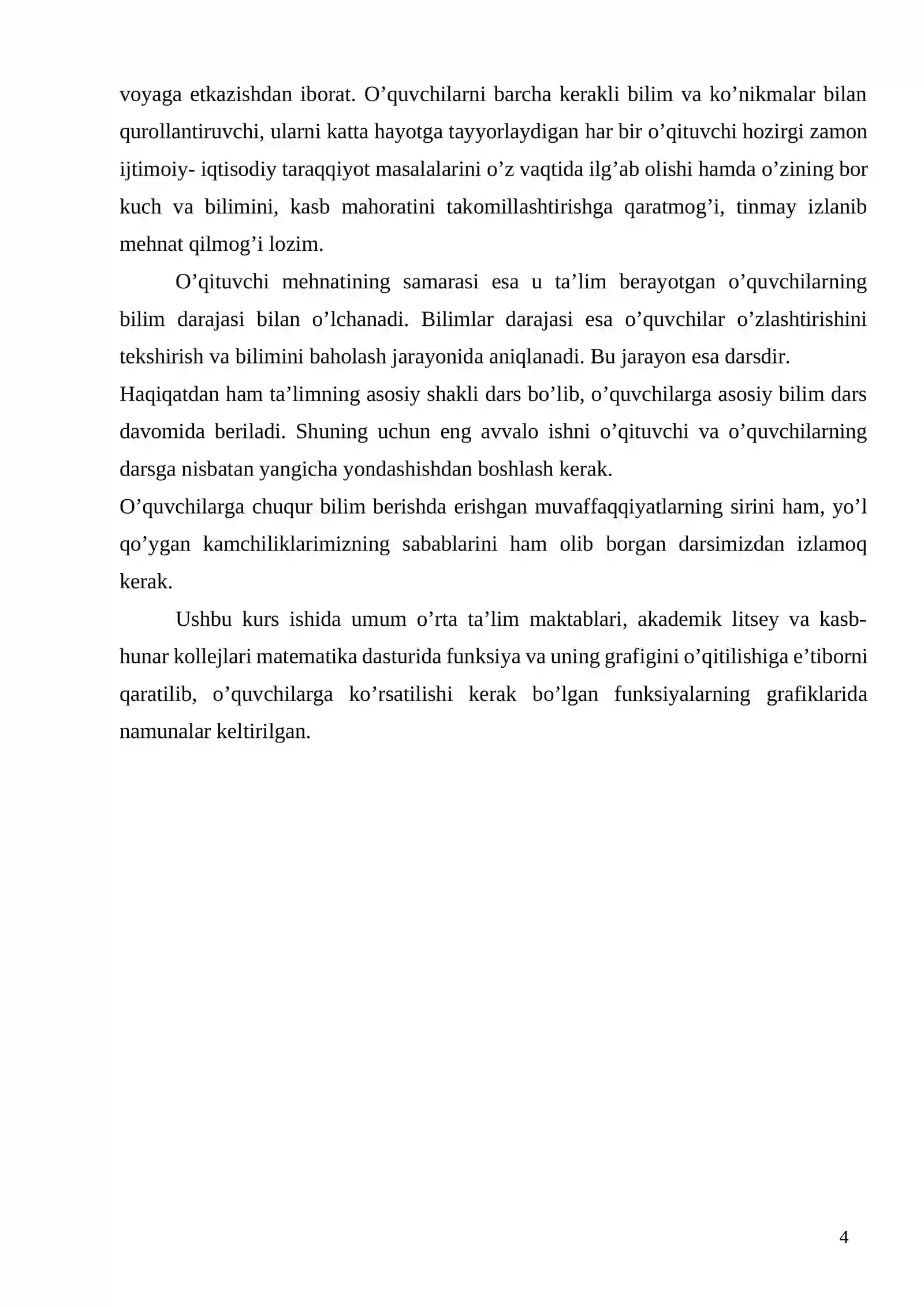Funksiya va uning muhim sinflarini o’qitish metodikasi 4