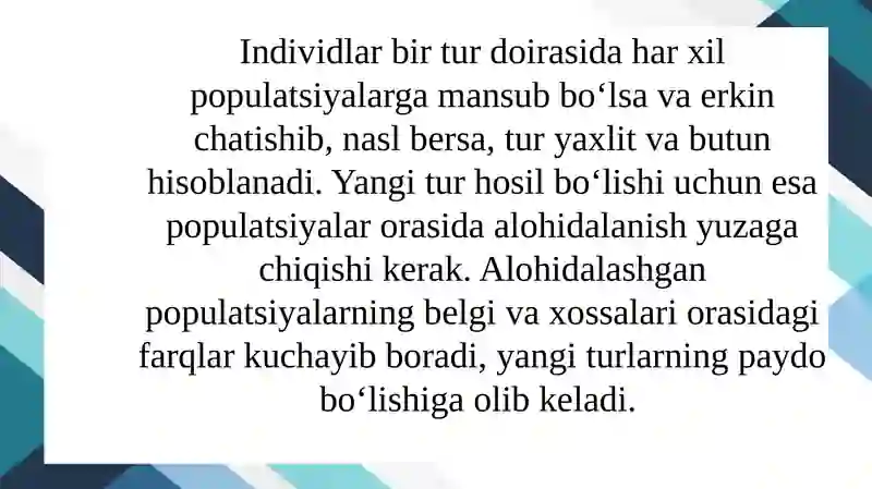 Turlarning paydo bo`lishi 4