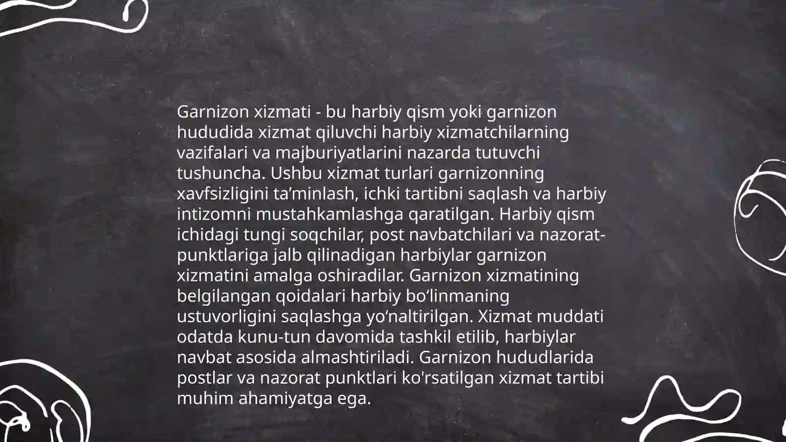 O‘zbekiston Respublikasi Qurolli Kuchlarining garnizon va qoruvullik xizmatlari hamda saf nizomi 4