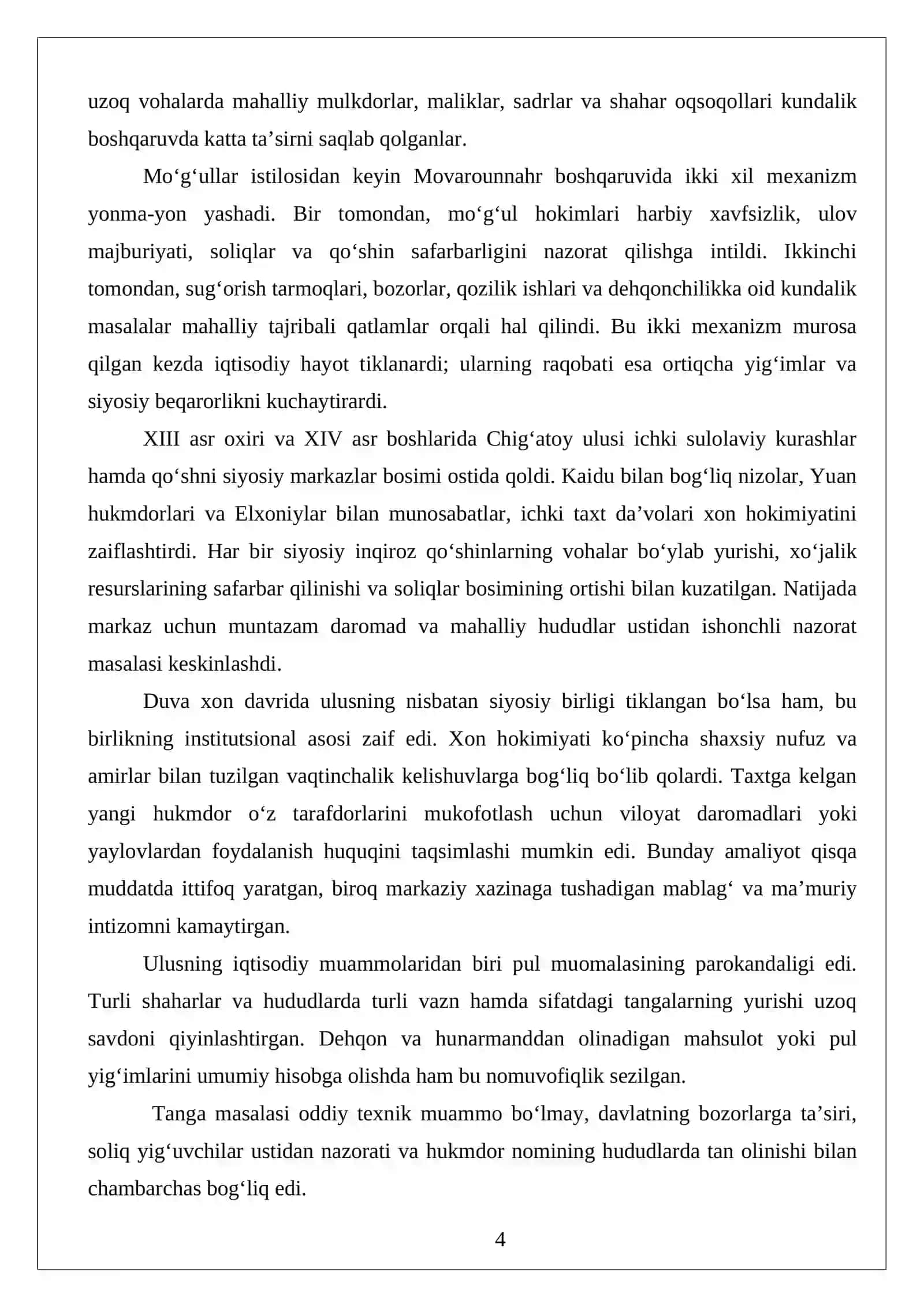 Kebekxon va Tarmashirinxon davrida Chig‘atoy ulusidagi davlat boshqaruvi islohotlari 4