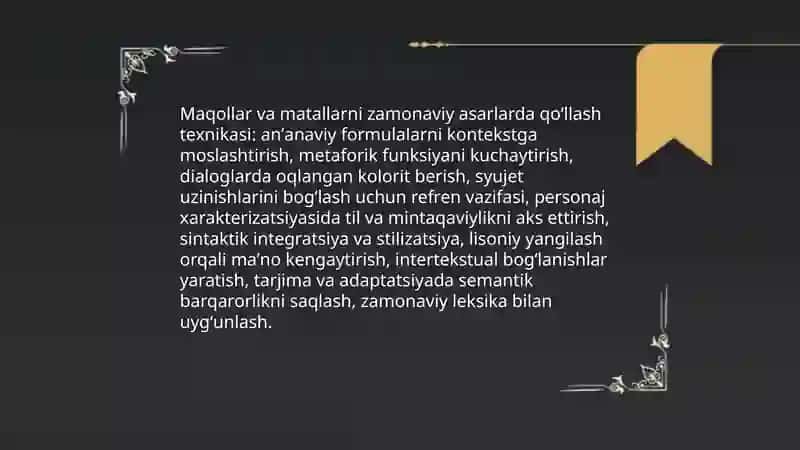 Xalq ogʻzaki ijodidan foydalanish mahorati 4