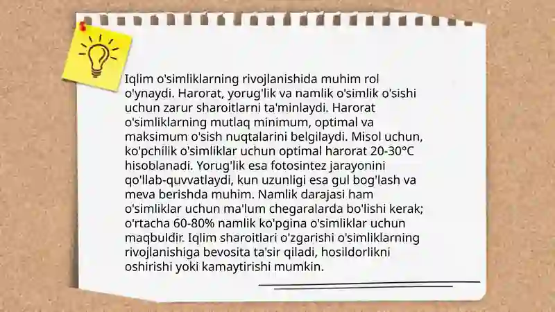Oʻsimlik oʻsishi rivojlanishi hosili va uning sifatiga taʼsir qiladigan omillar 4