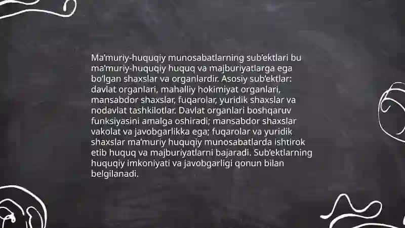 Ma’muriy-huquqiy munosabatlar va ularning turlar 4