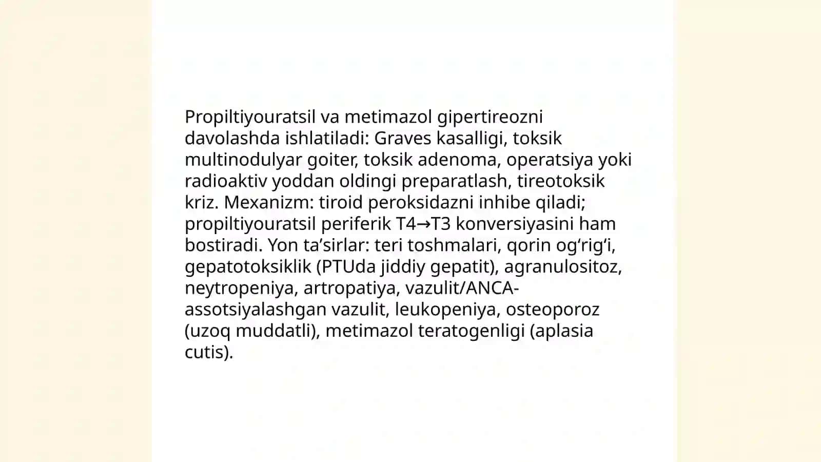 Qalqonsimon bez faoliyatiga taʼsir etuvchi dori vositalarini ratsional qoʻllashga klinik farmakologik yondashuv 4