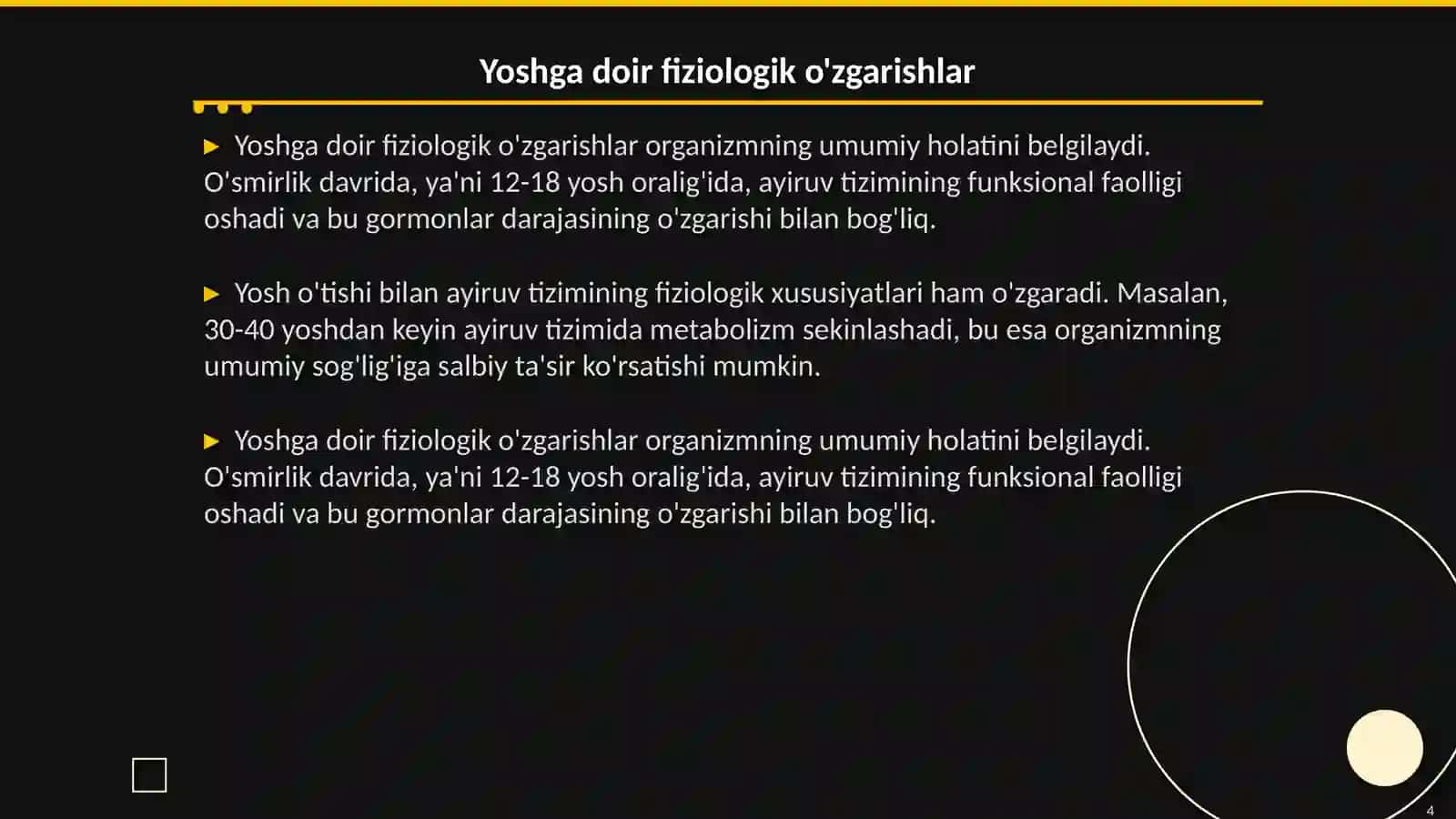 Ayiruv tizimining yoshga doir fiziologiyasi va gigiyenasi 4