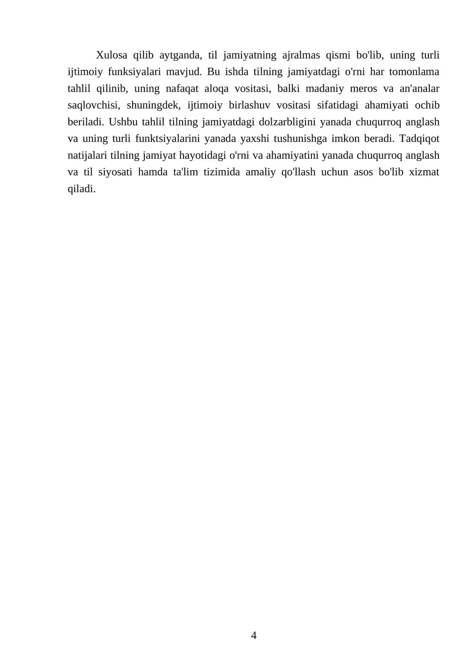 Tilning jamiyatda tutgan oʻrni haqida fikringizni ayting 4