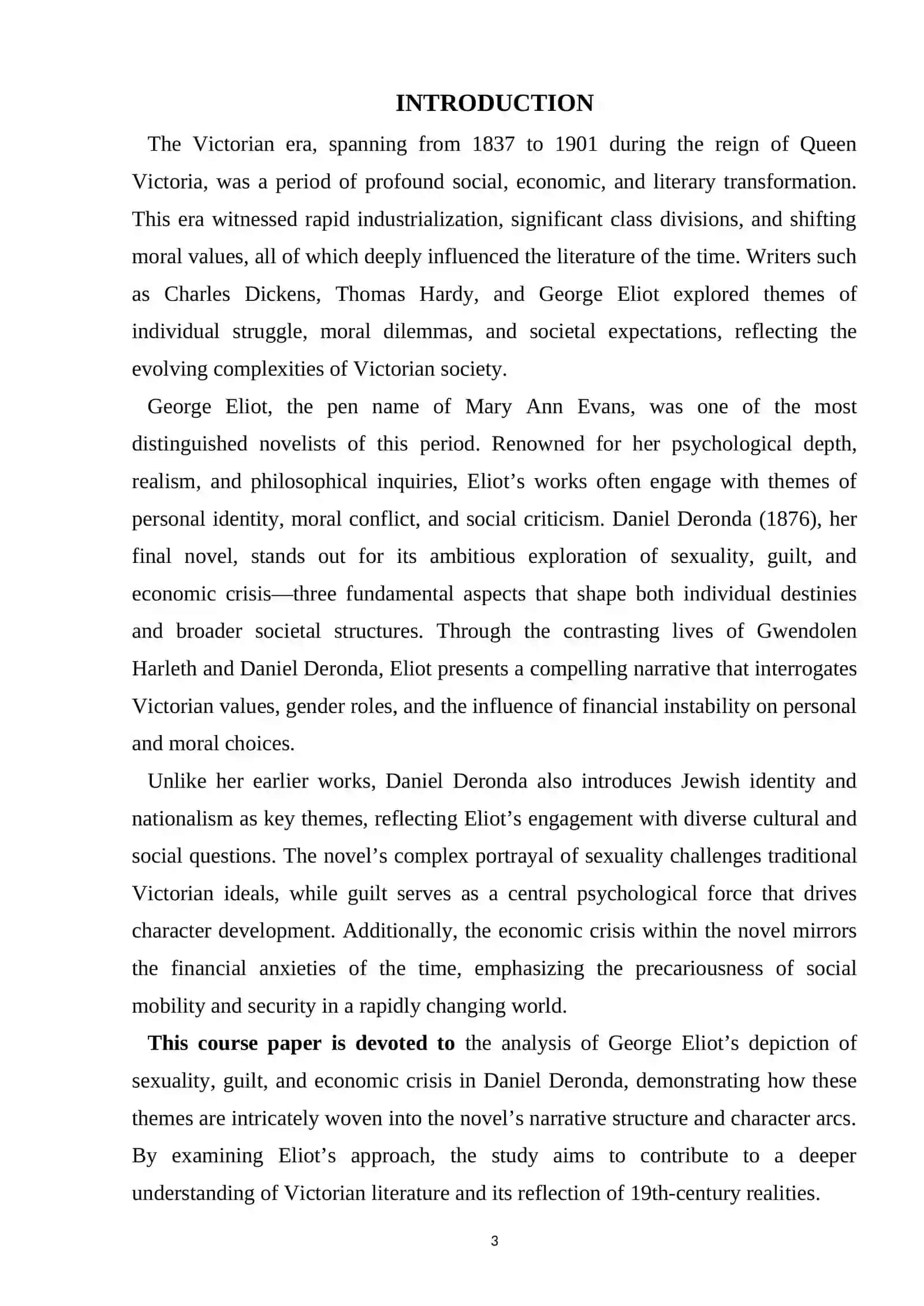 GEORGE ELIOT’S DEPICTION OF SEXUALITY, GUILT AND ECONOMIC CRISIS IN HER NOVEL “DANIEL DERONDA”. 4