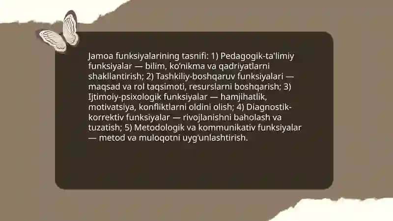 Jamoaning pedagogik vazifalari va funksiyalarini tahlil qilish 4