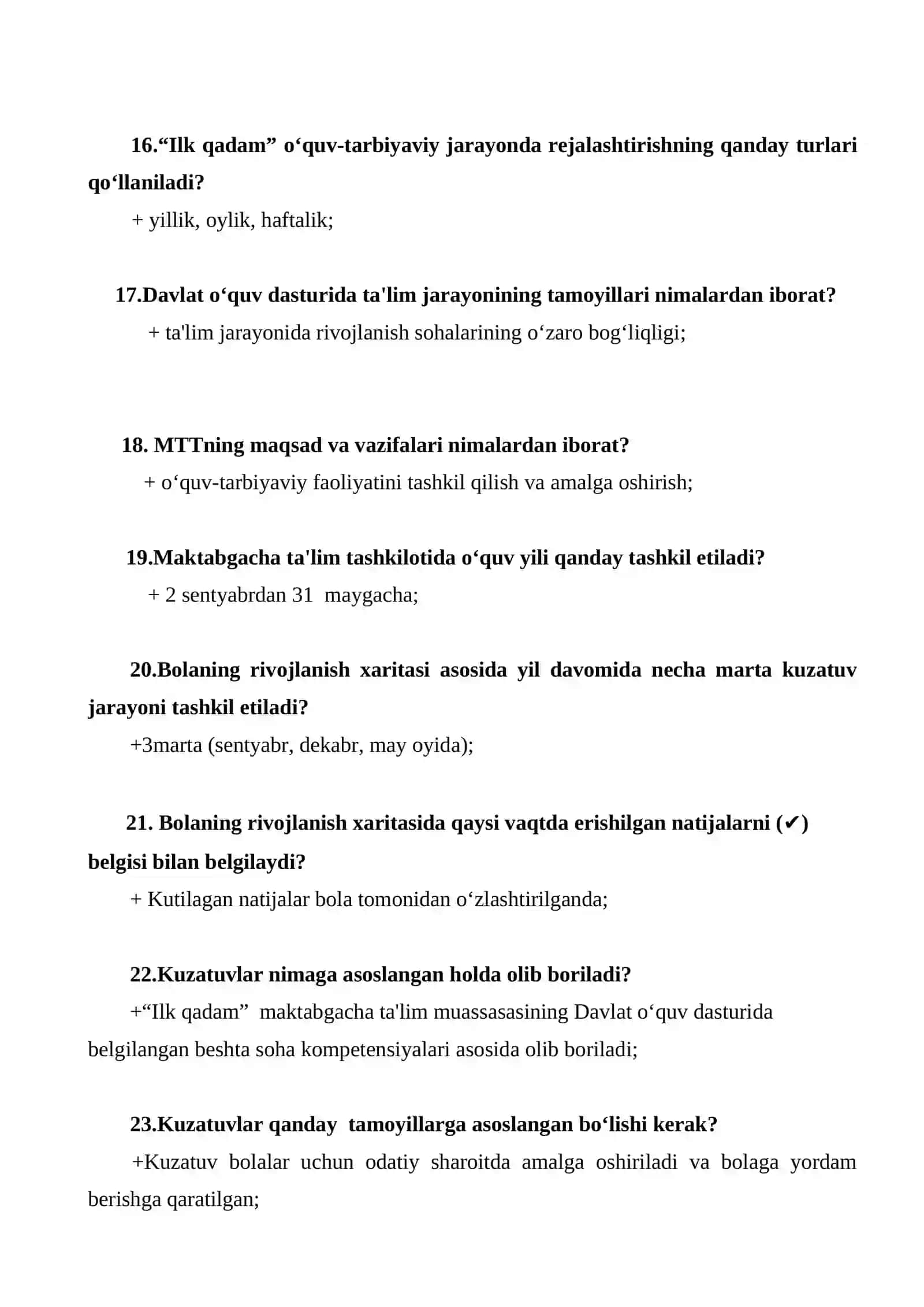 Maktabgacha ta'lim tashkilotlari mutaxassislari uchun test savollari 4
