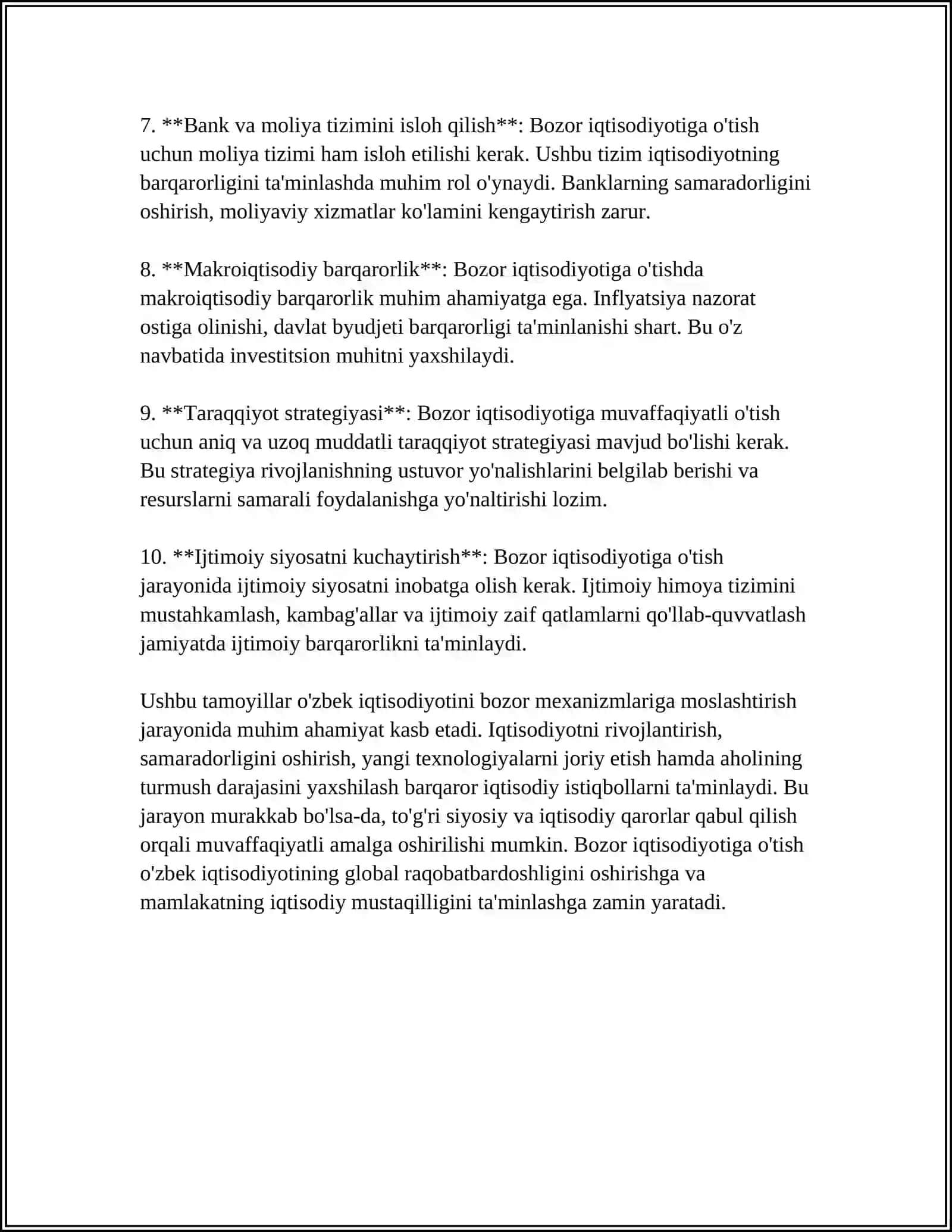 BOZOR IQTISODIYOTIGA O’TISHNING MILLIY KONSEPSIYASI, ISLOHOTLAR STRATEGIYASI 4