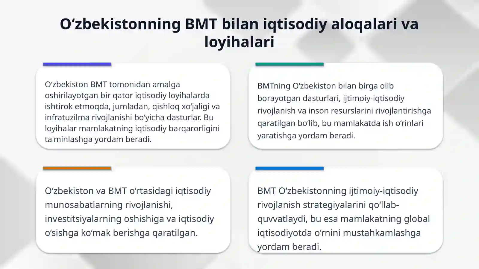 O‘zbekiston va BMT tashkilotining iqtisodiy munosabatlar 4
