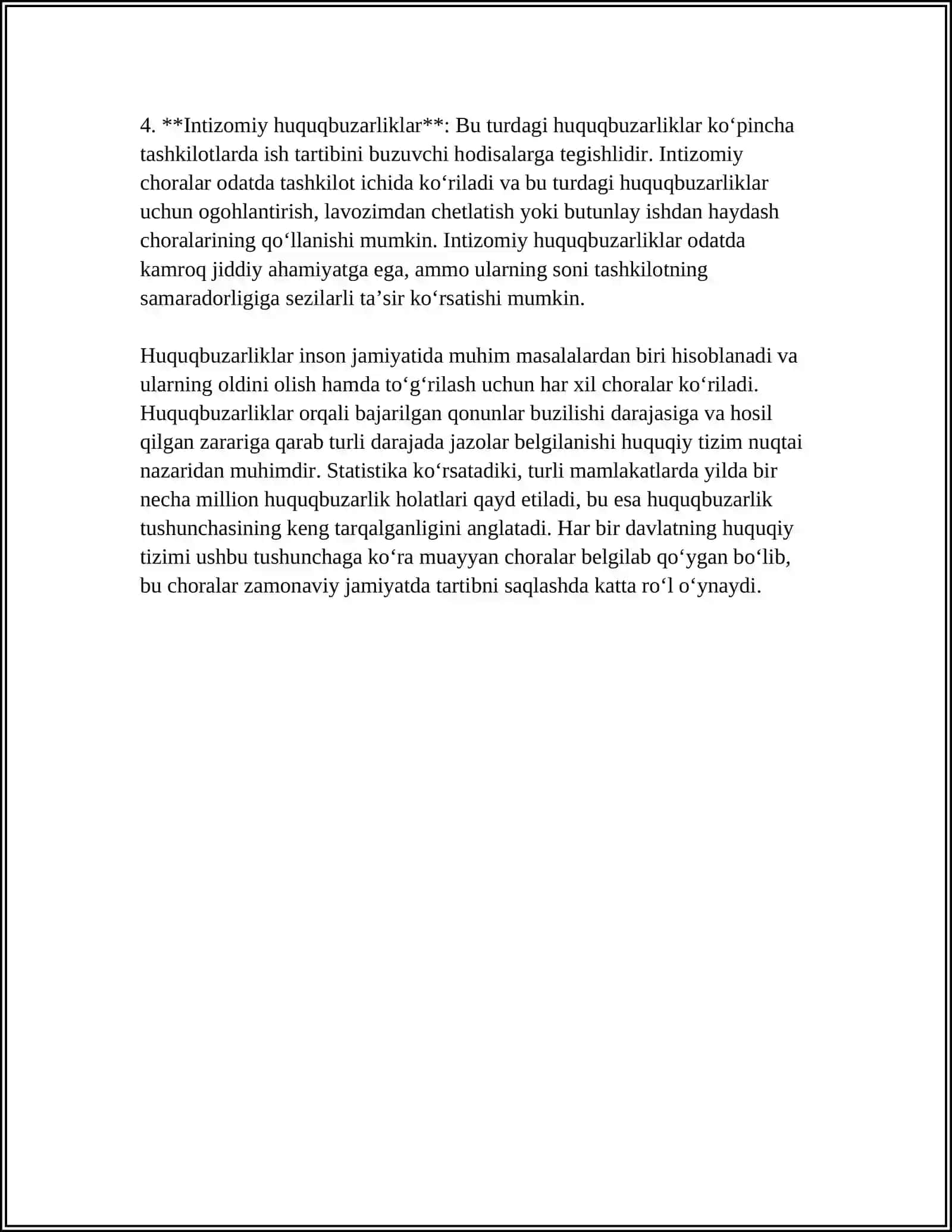 SOLIQQA OID HUQUQBUZARLIKLAR TO'G'RISIDAGI ISHLAR BO'YICHA ISH YURUTISH TO'G'RISIDAGI MALUMOT 4