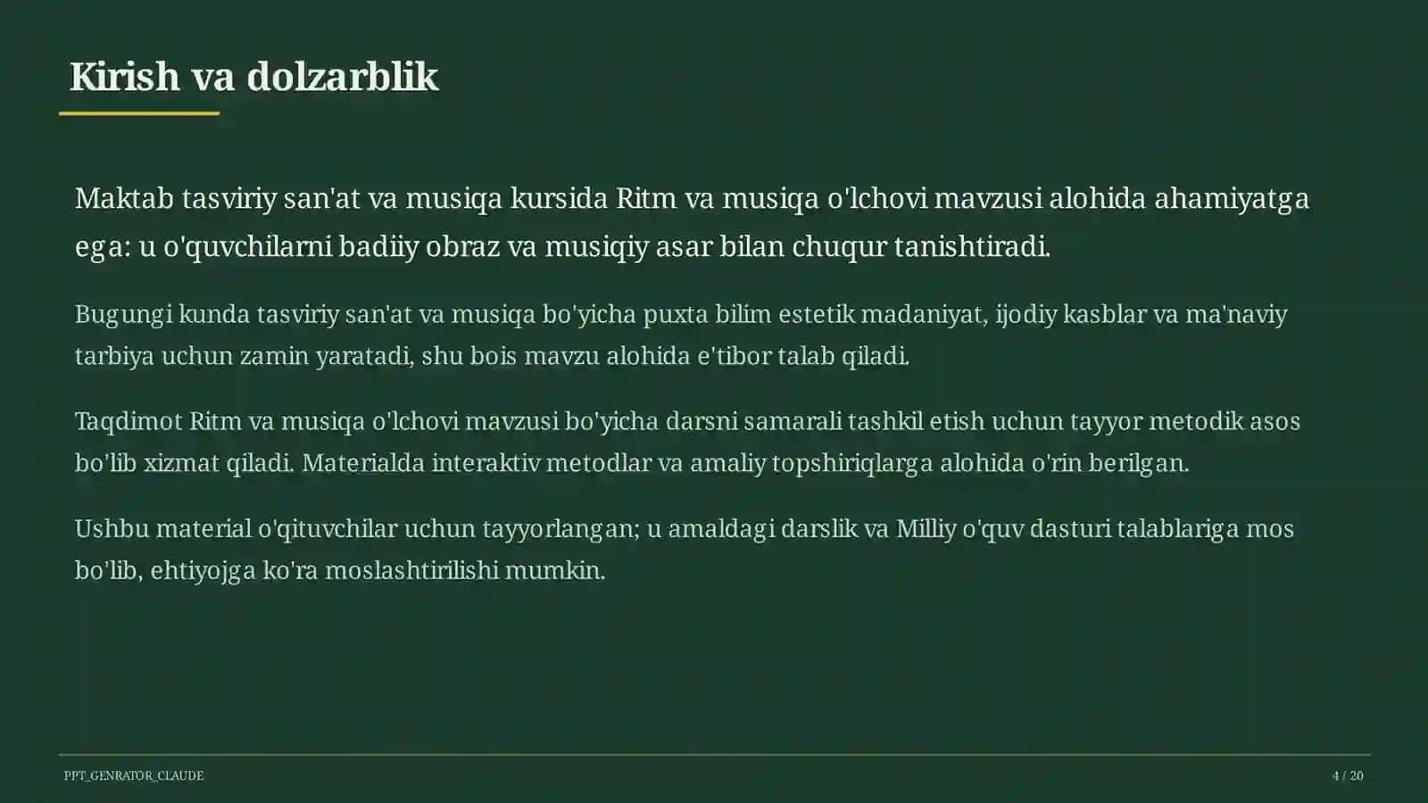 Ritm va musiqa o'lchovi (3-sinf) 4