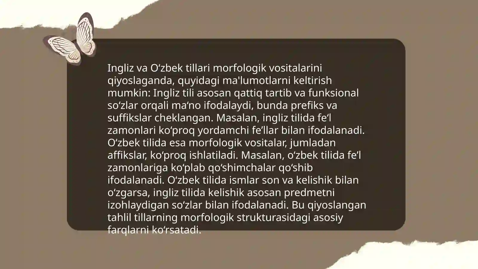 Ingliz, Turk, o’zbek tilini 4 ta sath bo’yicha qiyoslash 4