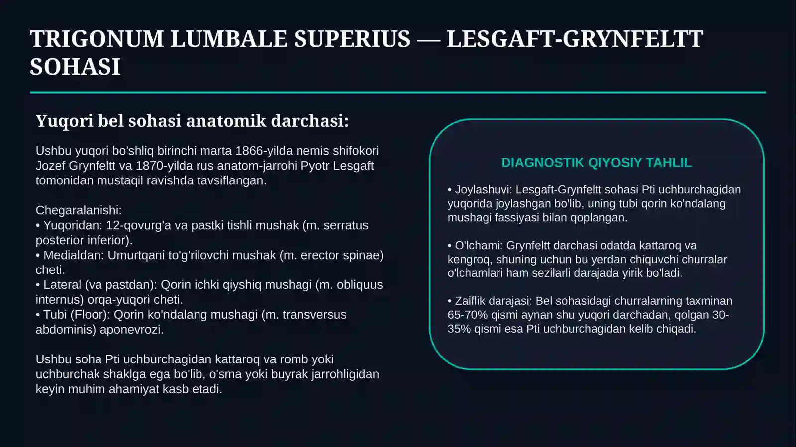 PTI UCHBURCHAGI VA BEL SOHASI CHURRALARI — ANATOMIYASI, TASHXISI VA DAVOLASH | 15 SLAYDLI TAQDIMOT 4