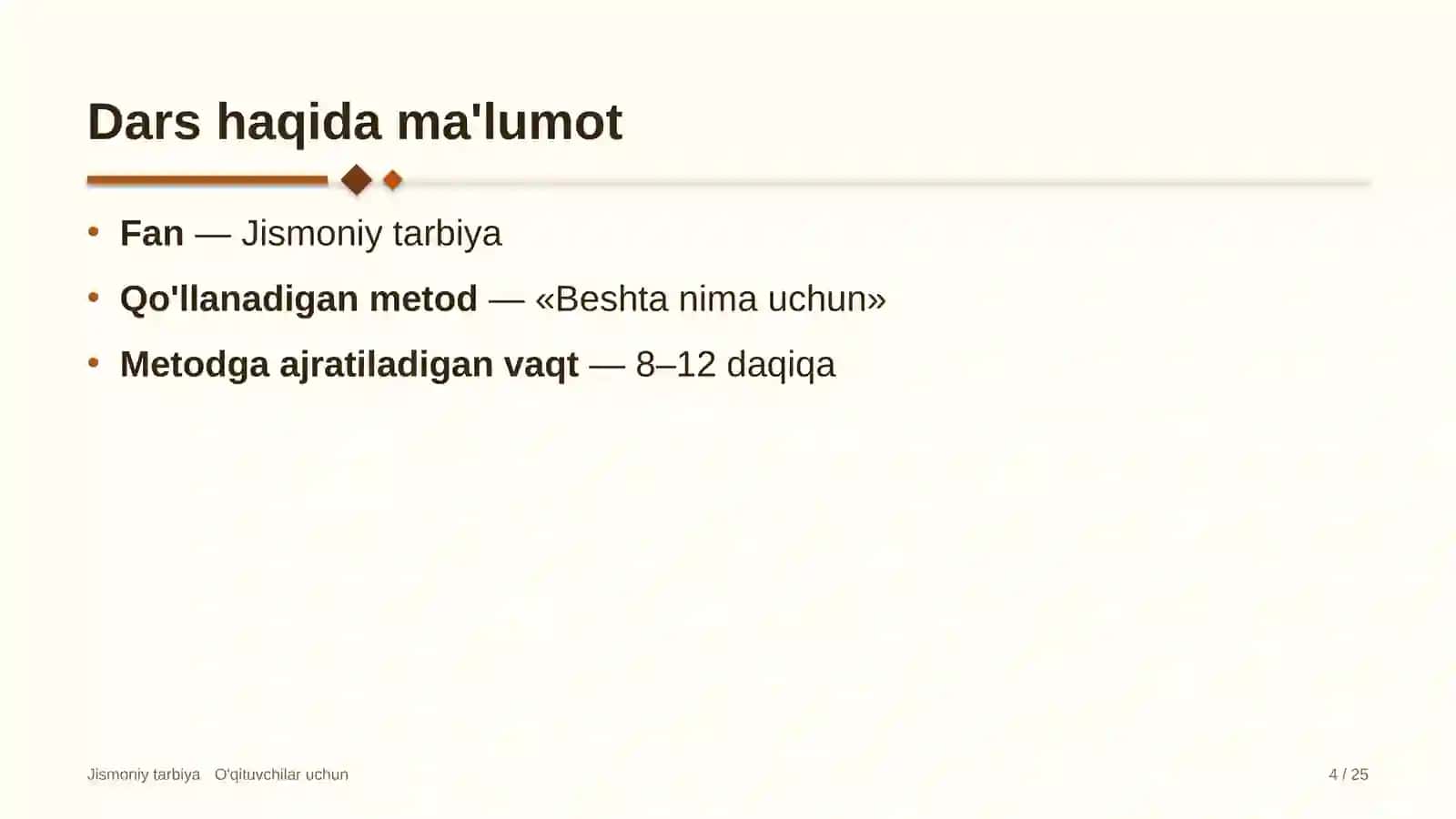 jismoniy tarbiya darslarida beshta nima uchun metodidan foydalanish 2979 4