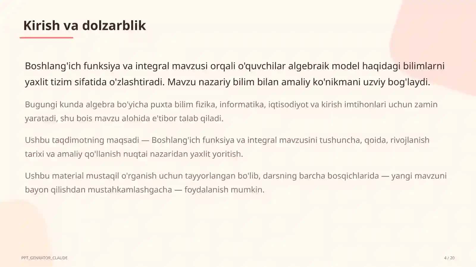 Boshlang'ich funksiya va integral (11-sinf) 4