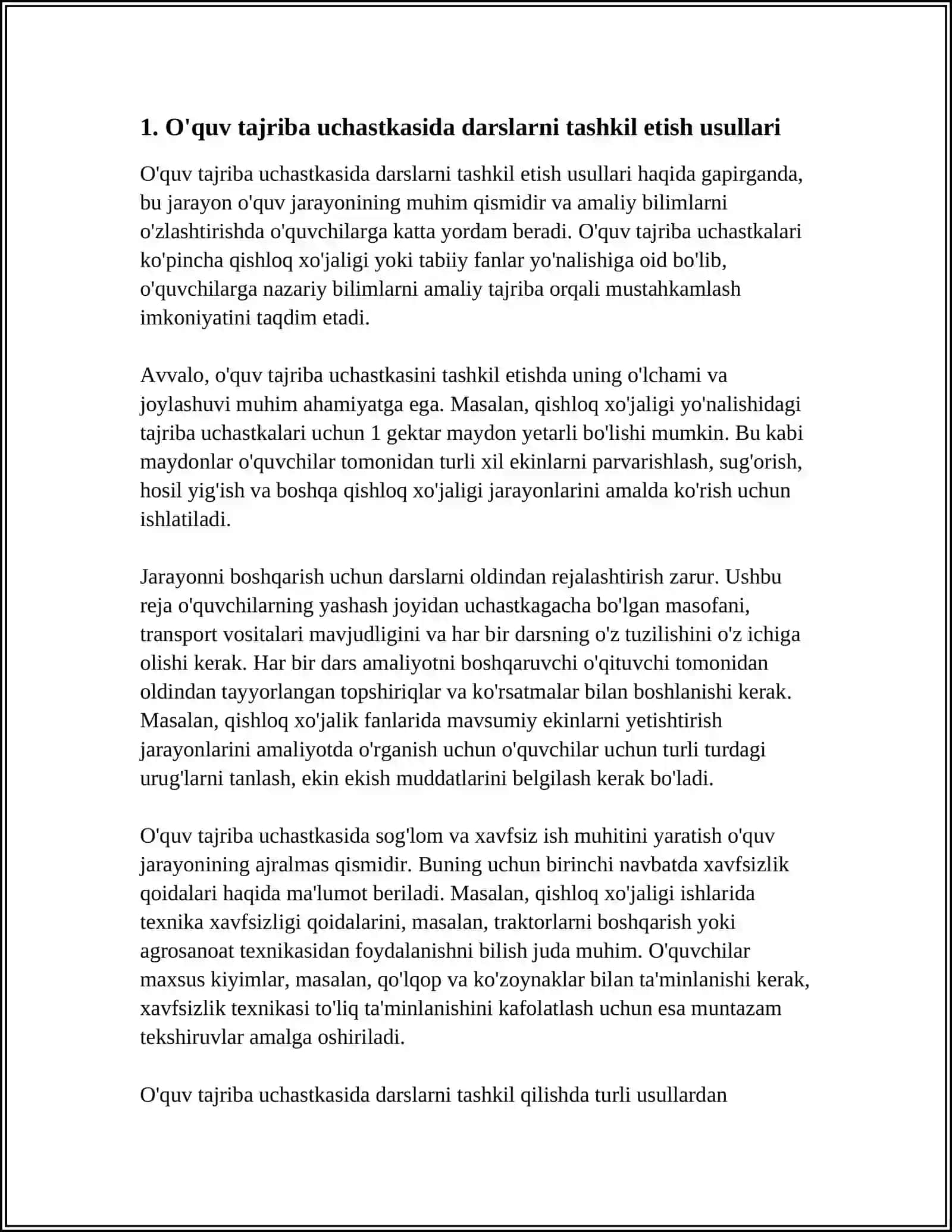 JO'GROFIYA MAYDONCHASI,TIRIK TABIAT BURCHAGI O'QUV TAJRIBA UCHASTKASIDA DARSLARNI O'TKAZISH METODIKASI 4