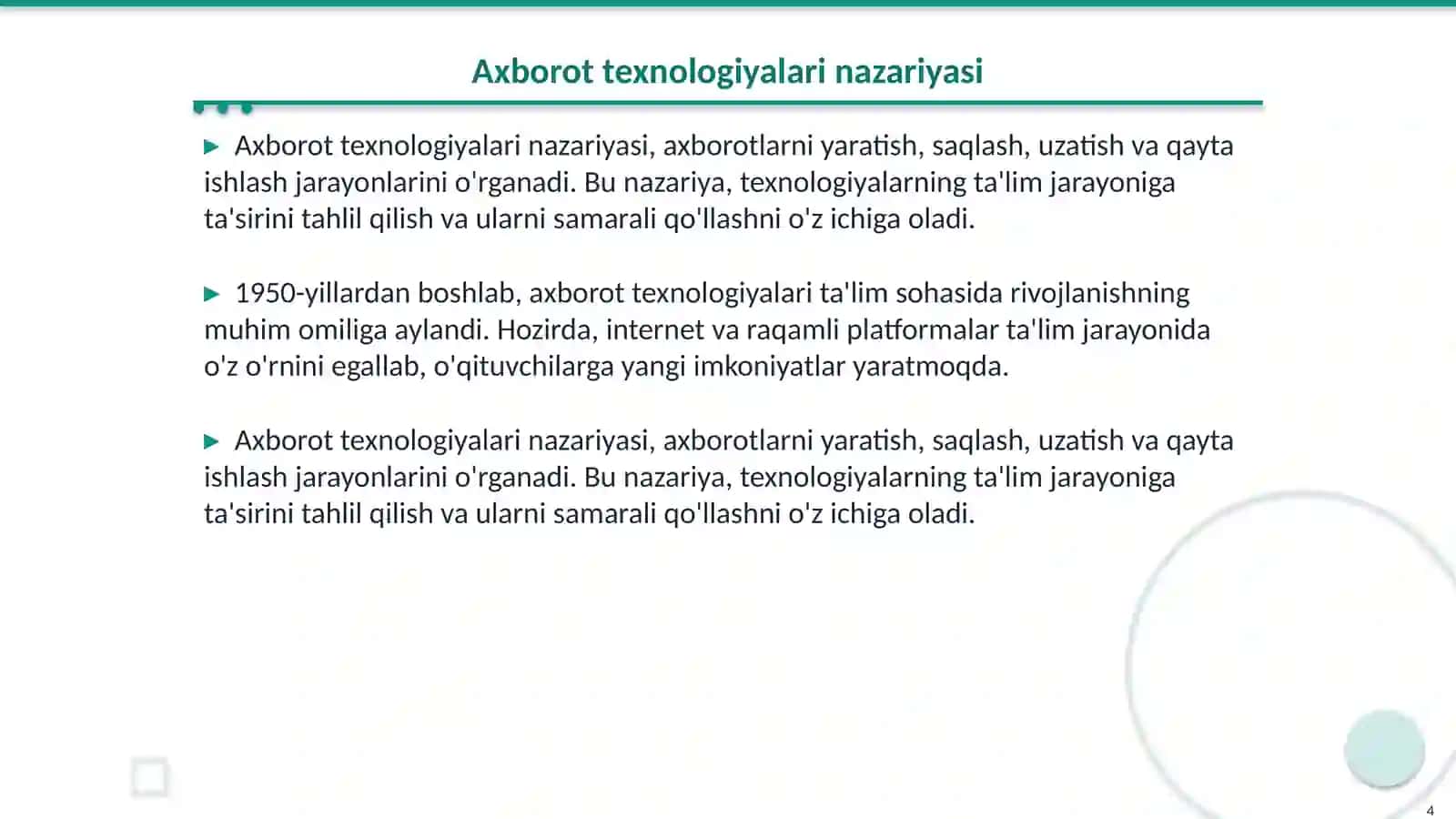 Pedagogik kompetentlikni shakllantirishda axborot texnologiyasi tushunchasi va klassifikatsiyasi 4