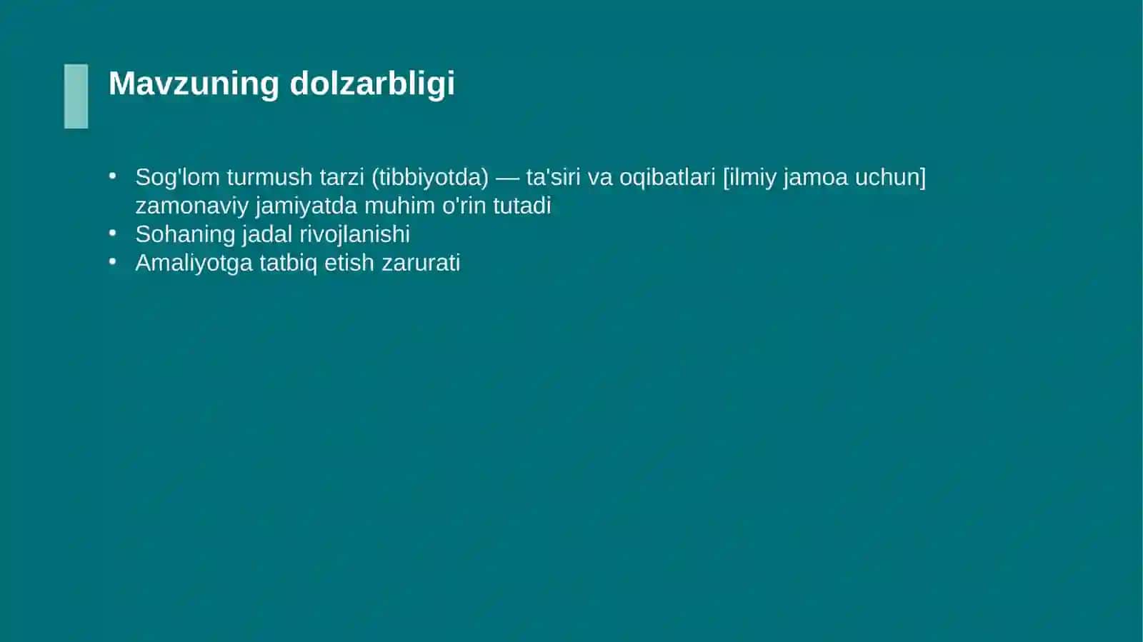 Sog'lom turmush tarzi (tibbiyotda) — ta'siri va oqibatlari [ilmiy jamoa uchun] 4