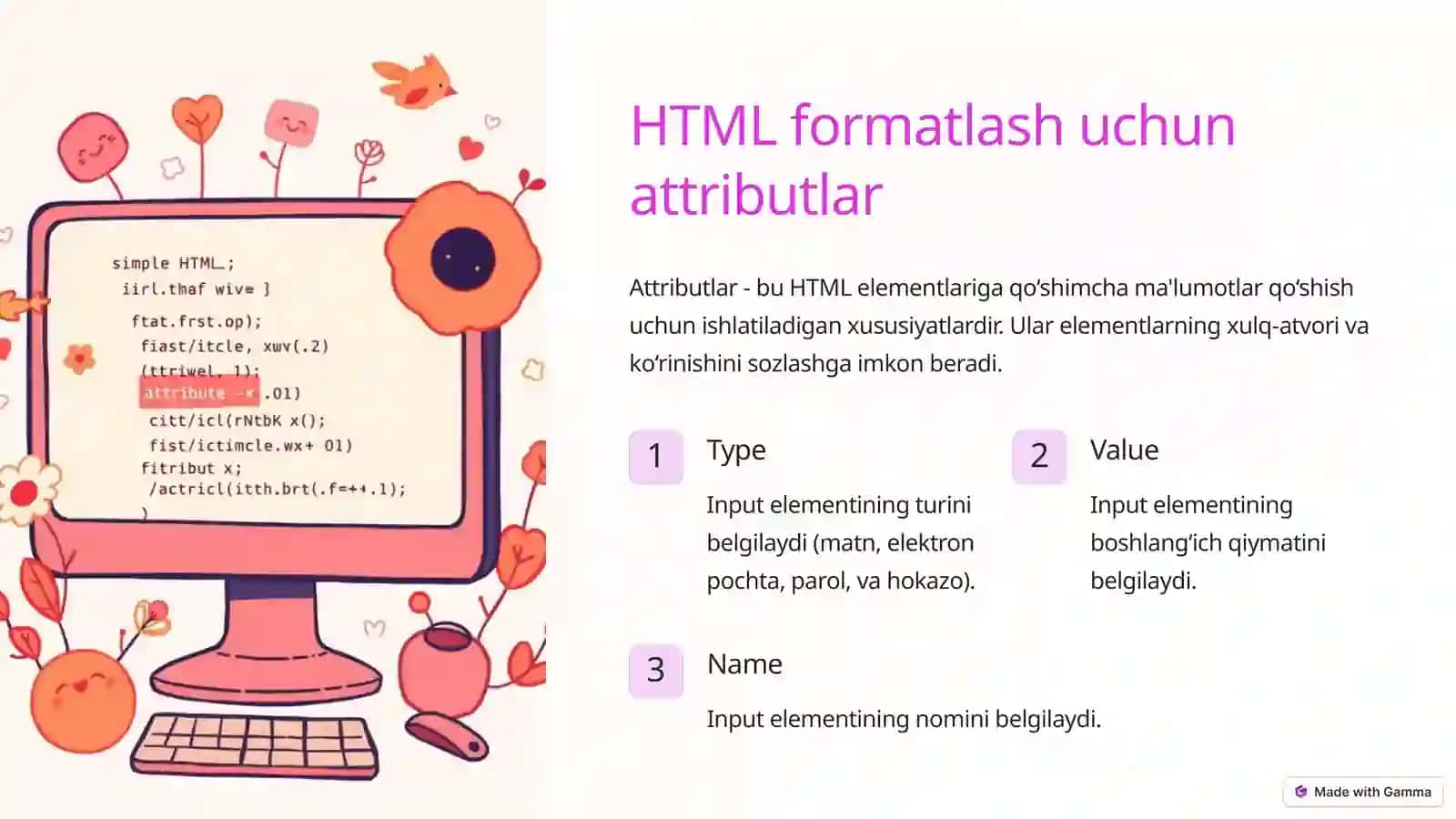 HTML formatlash: Shakl va Funktsiyalar 4