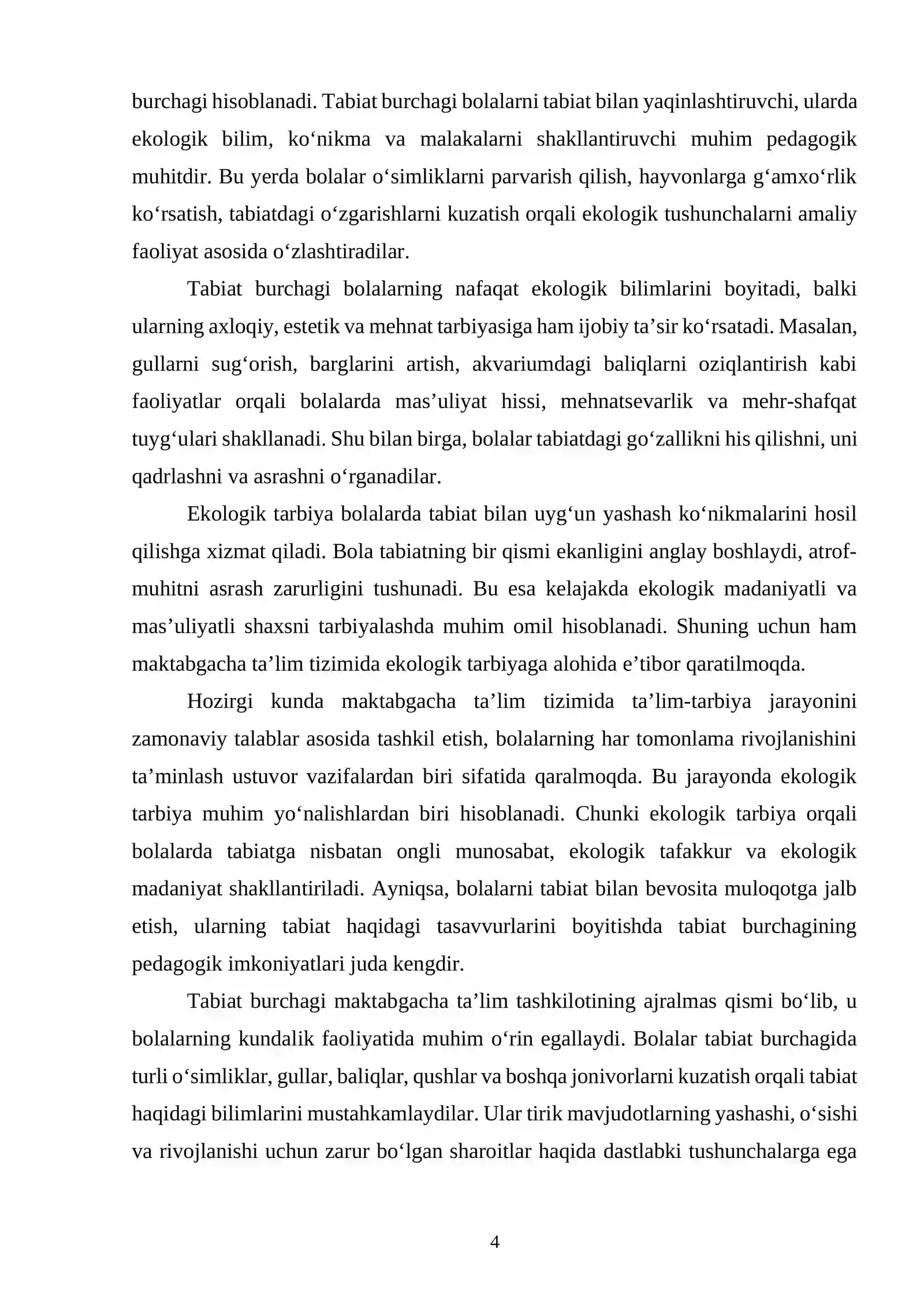 Tabiat burchagi orqali ekologik tarbiya berish 4