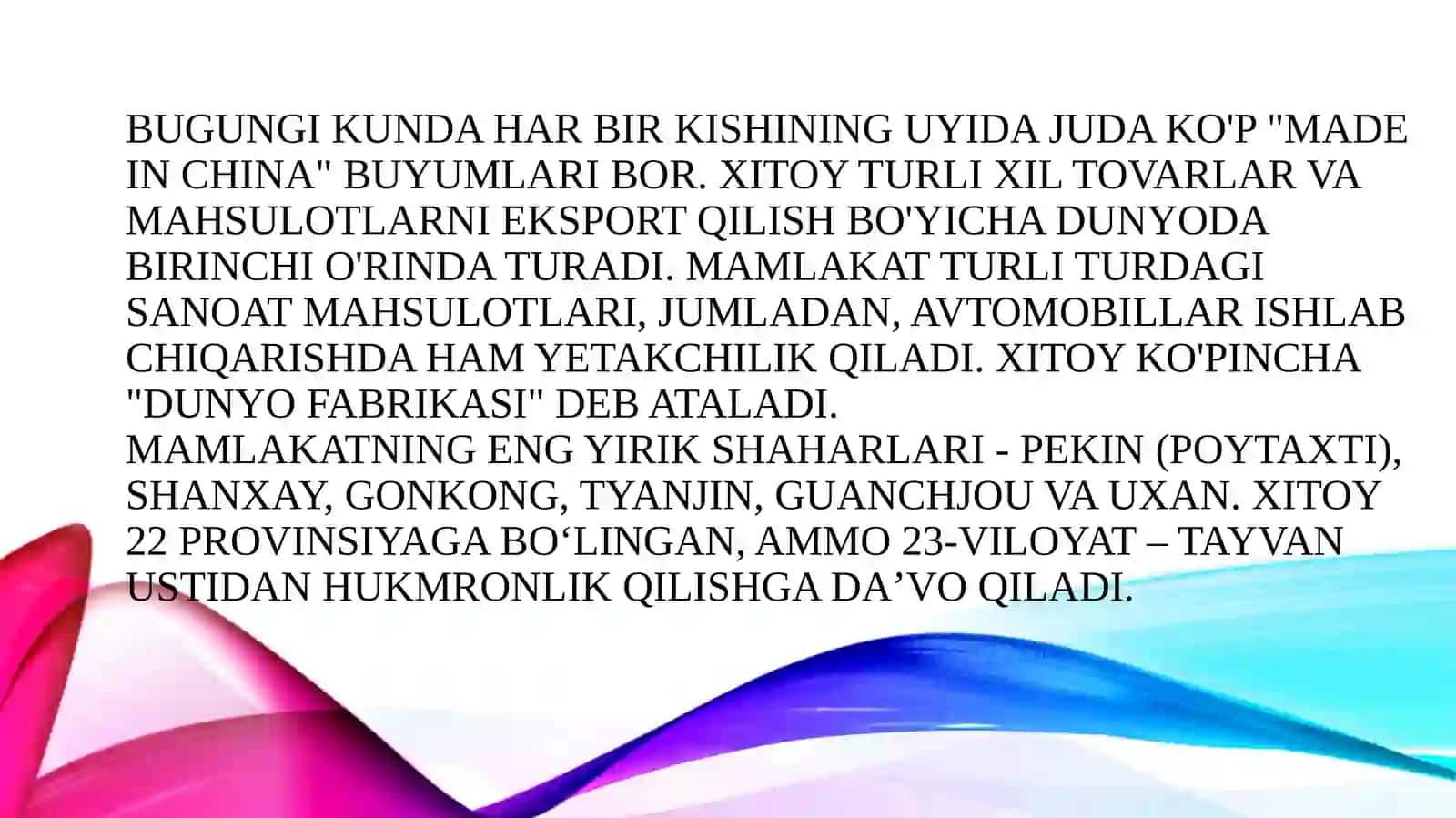 Xitoy Xalq Respublikasiiqtisodiy-ijtimoiygeografiktavsifi 4