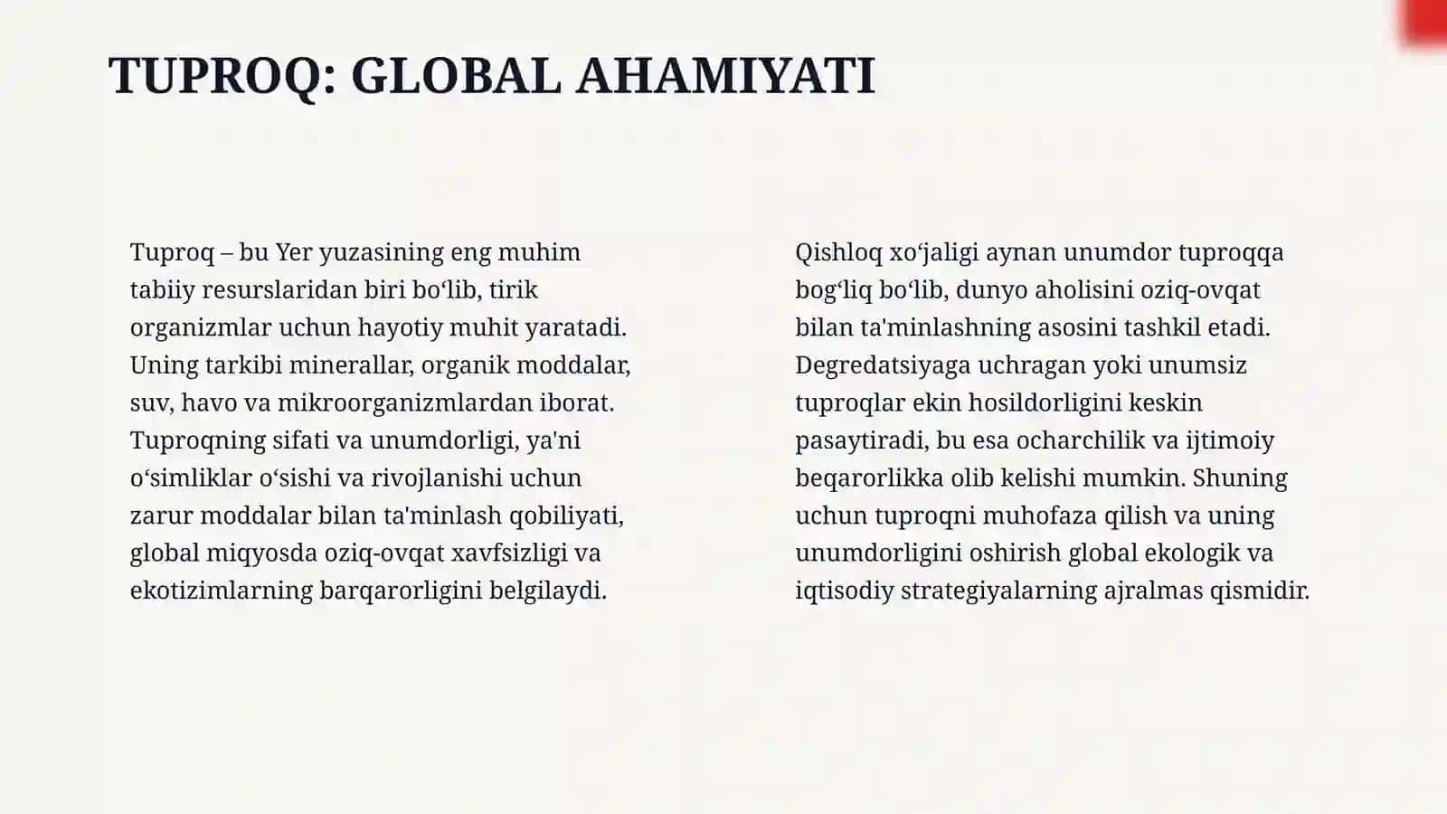 Tuproq, oʻsimliklar Olami holatining global xarakteristikasi 4
