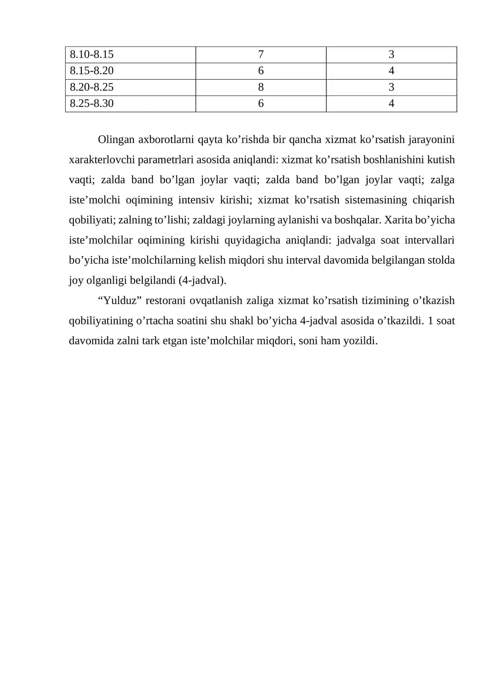 Umumiy ovqatlanish korxonalarida servis xizmat ko’rsatishni modernizatsiyalash tadqiqoti 4