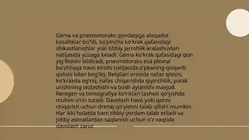 Gema va pnevmotoroksda Shoshilinch yordam kòrsatish 4