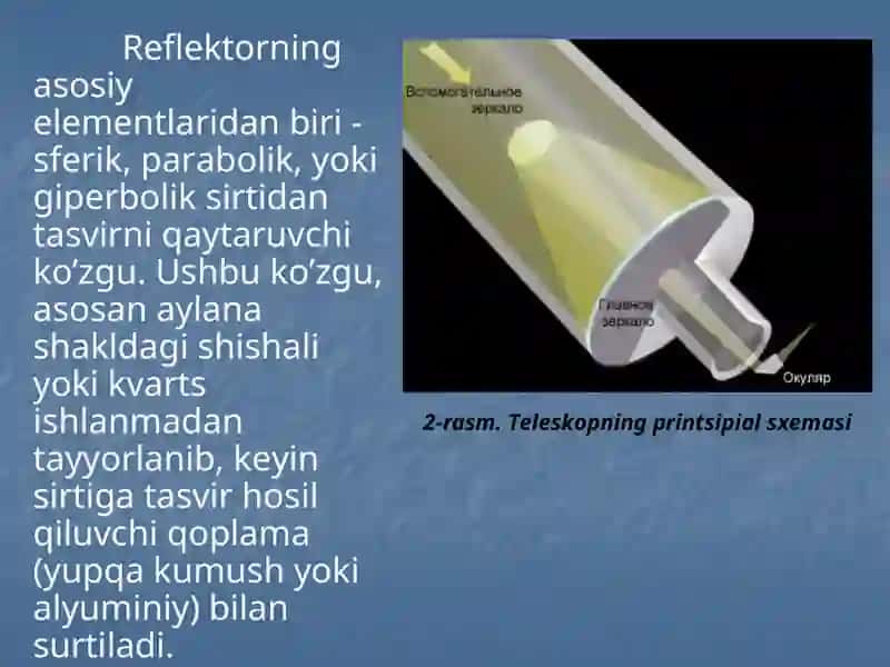 Birinchi tеlеskоp 1609 yildа itаliyalik аstrоnоm Gаlilео Gаlliеy tоmоnidаn iхtirо qilingаn 4