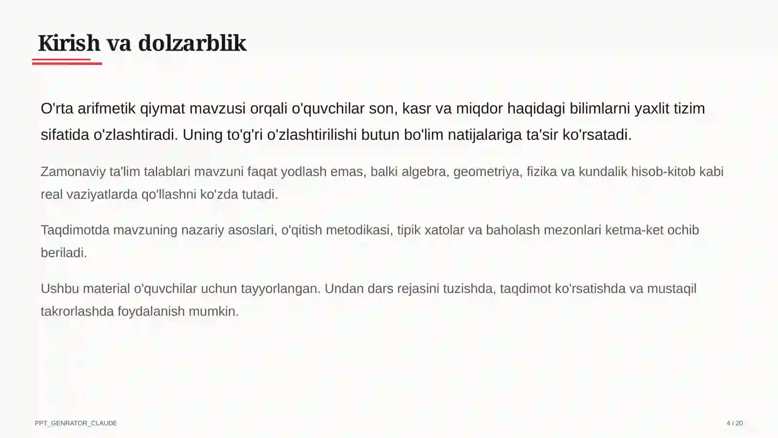 O'rta arifmetik qiymat (5-sinf) 4