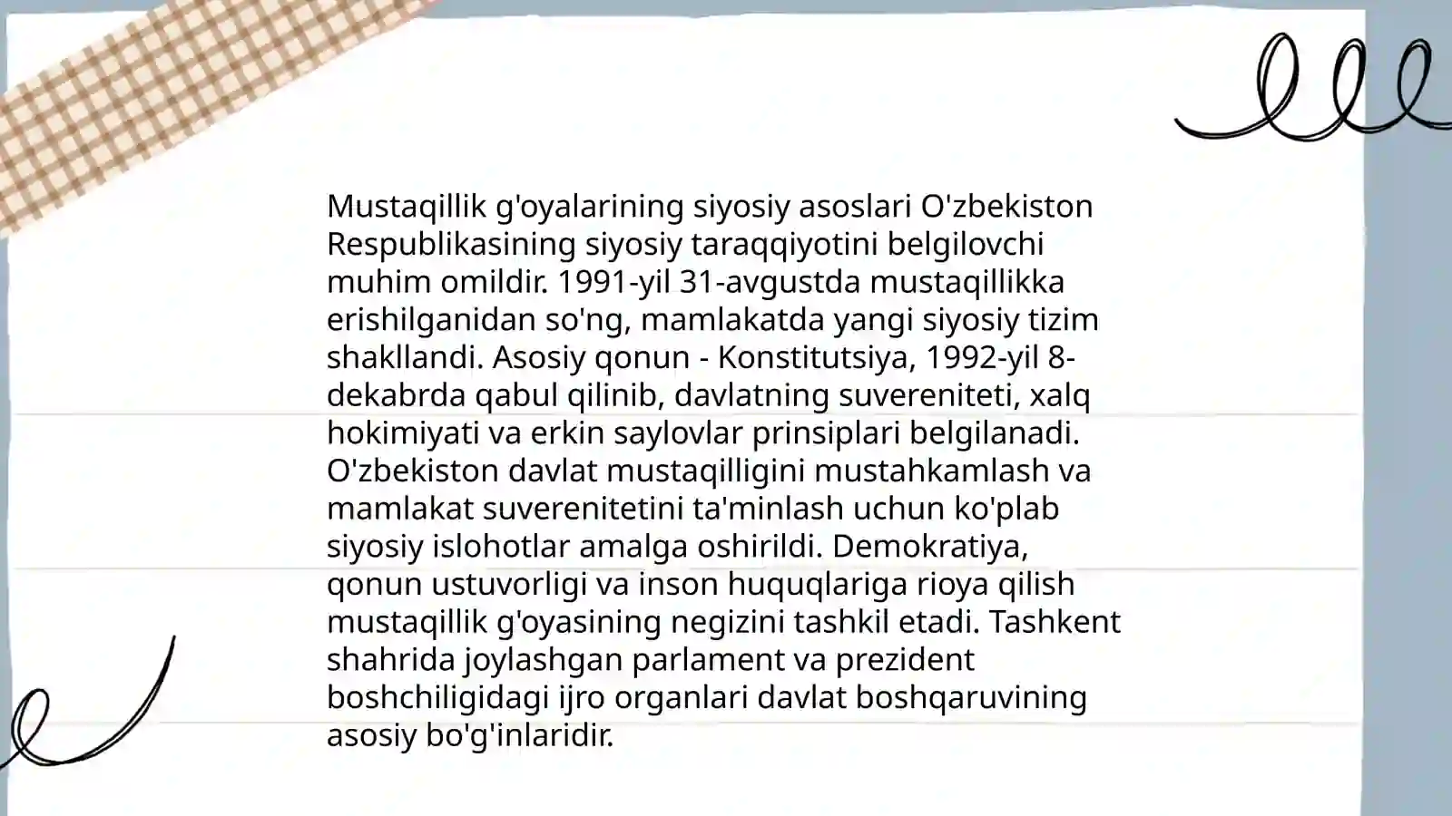 O‘ZBEKISTONDA MUSTAQILLIK G’OYALARINING TARIXIY ASOSLSRI- SIYOSIY, IJTIMOIY-IQTISODIY VA MADANIY HAYOT. ROSSIYA IMPERIYASI VA SOVET HUKMRONLIGI DAVRIDA O‘LKADAGI IJTIMOIY-IQTISODIY, SIYOSIY VA MA’NAVIY JARAYONLAR 4