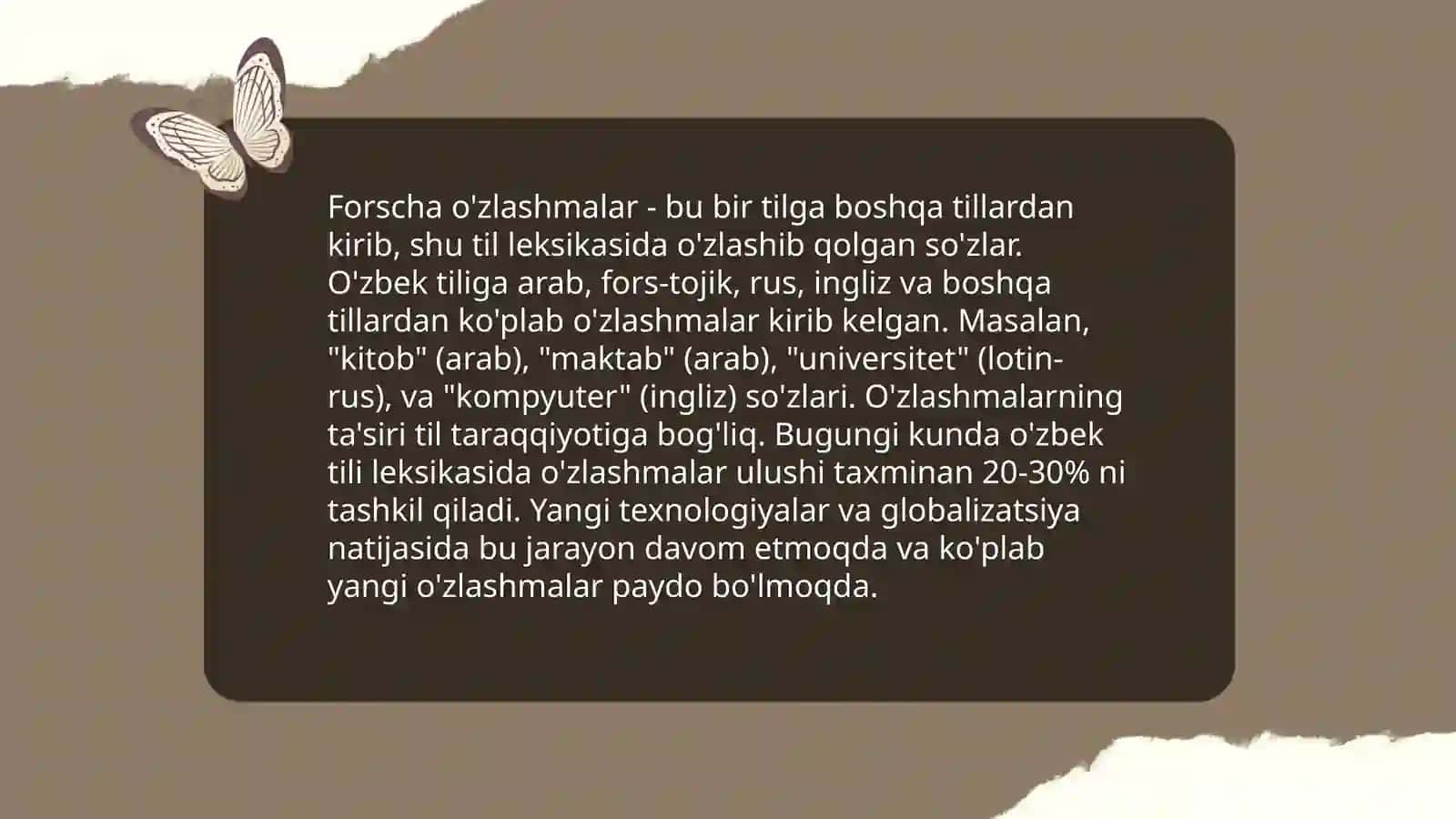Oʻzbek tili leksikasining oʻzlashgan qatlami 4