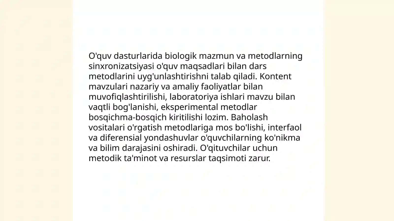 Biologik talim mazmuni, metodlari, vositalari va shakllarning uyg'unligi 4