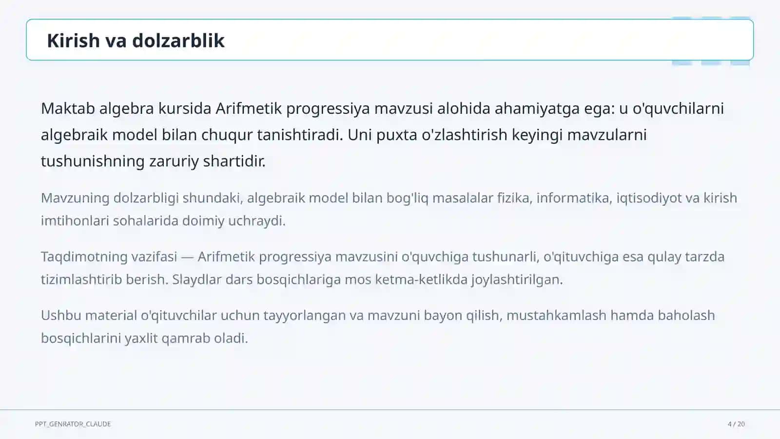 Arifmetik progressiya (9-sinf) 4