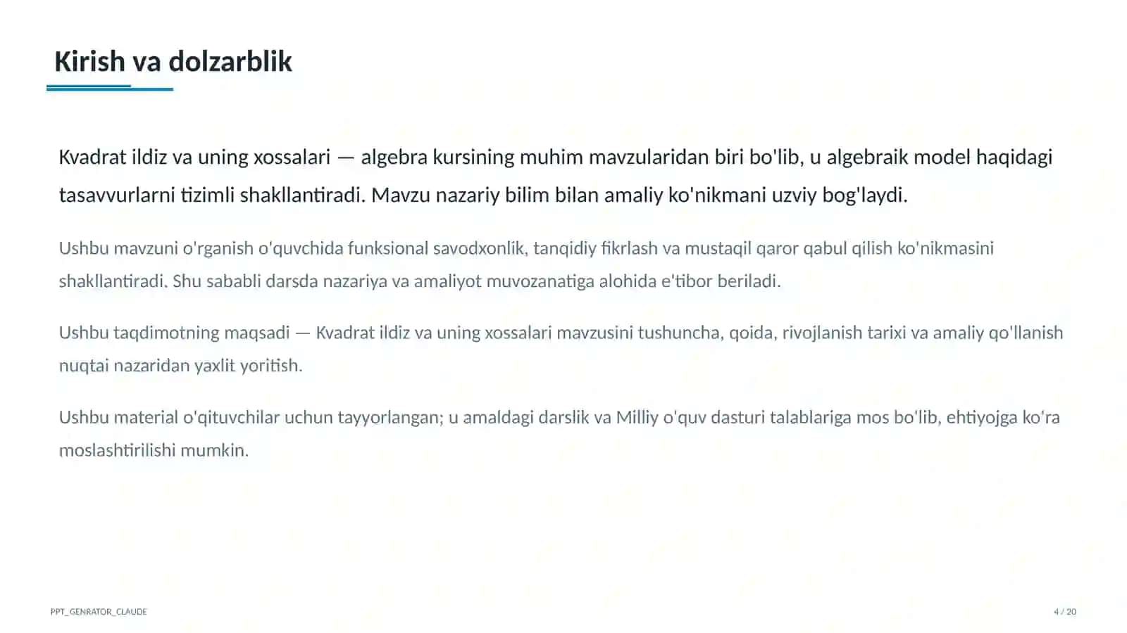 Kvadrat ildiz va uning xossalari (8-sinf) 4